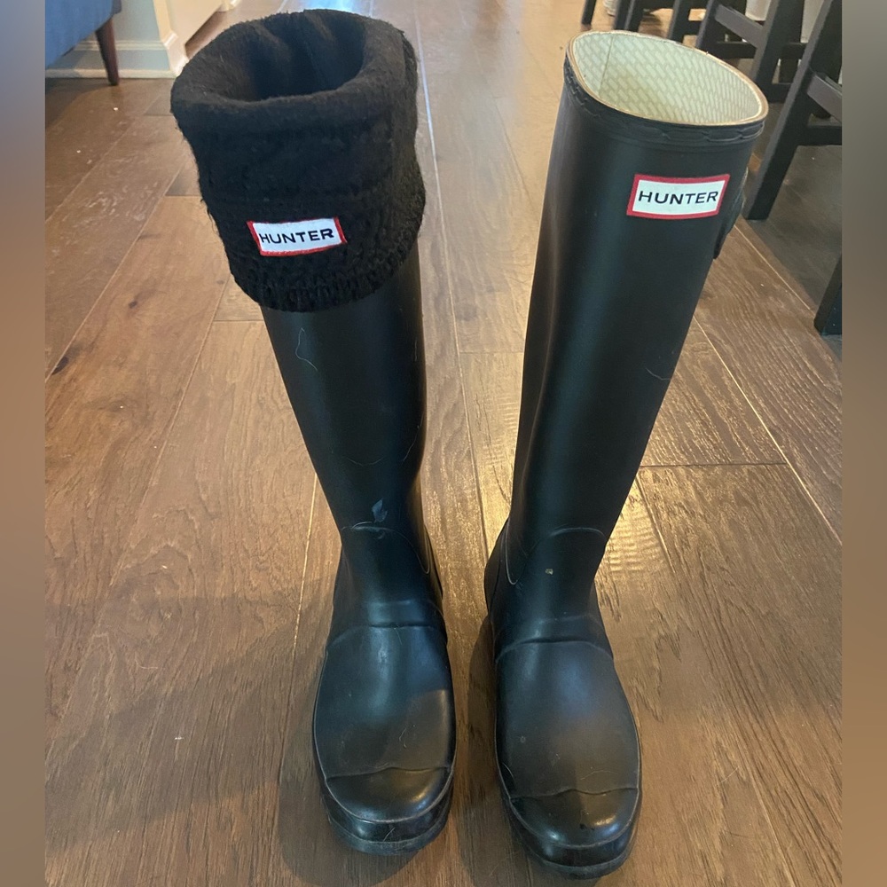 Classic black Hunter Boots- WORN 5x Max w/ pair of wool Stocking inserts bundle